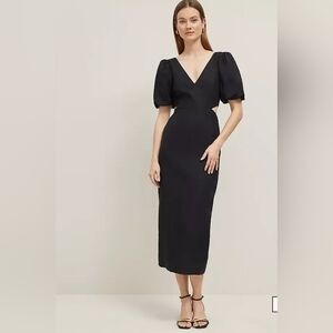 NWT Ann Taylor Linen Blend Black Puff Sleeve Dress Size 12